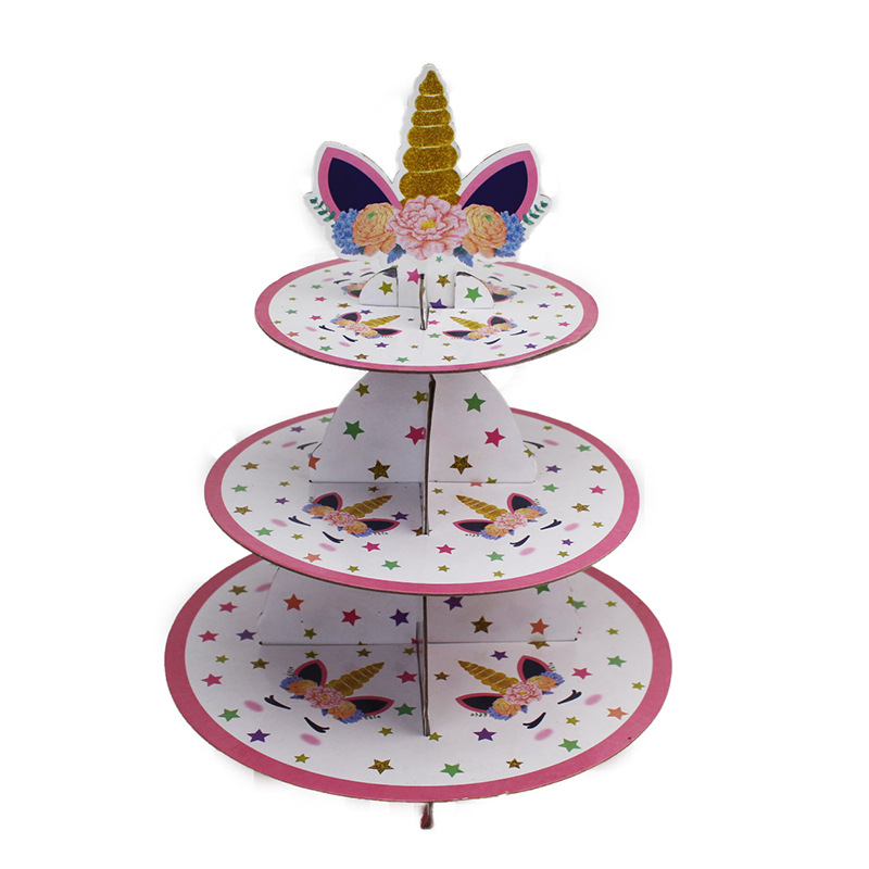 Cross-border Unicorn Paper Cake Rack Party Birthday Party Dress Up Three-layer Disc Display Dessert Rack