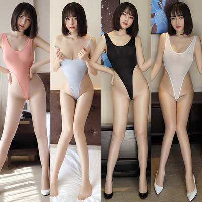 Manyan women's sexy lingerie deep V sexy backless high fork perspective tight strap jumpsuit uniform delivery 9793