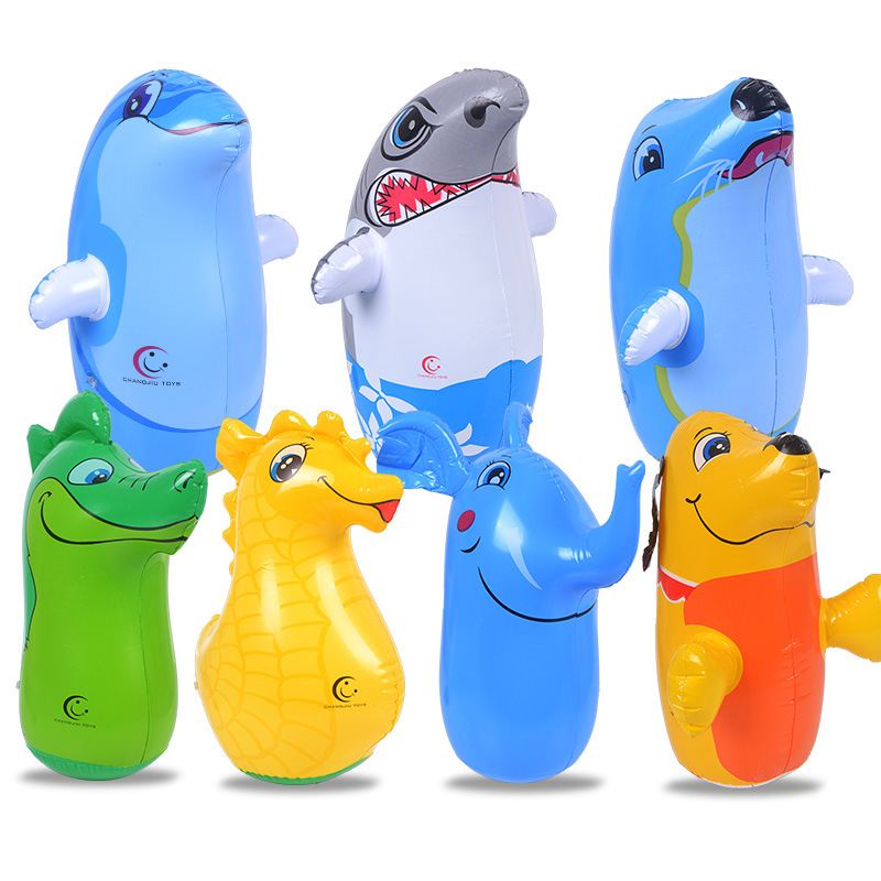 Inflatable cartoon animal tumbler toy wholesale night market stall hot sale 35cm sandbag shark dinosaur Tumbler