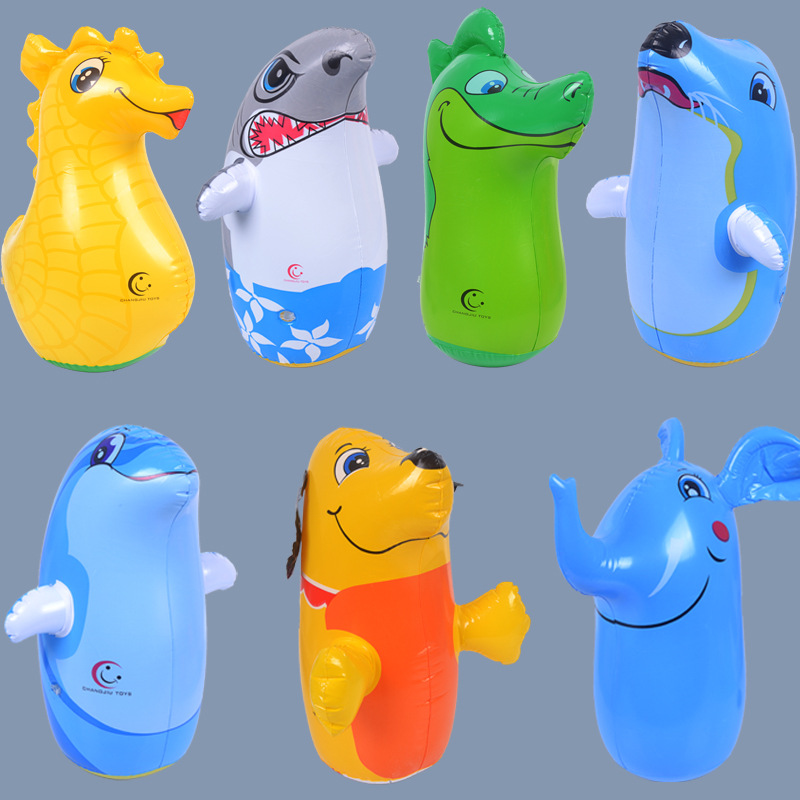 Inflatable cartoon animal tumbler toy wholesale night market stall hot sale 35cm sandbag shark dinosaur Tumbler