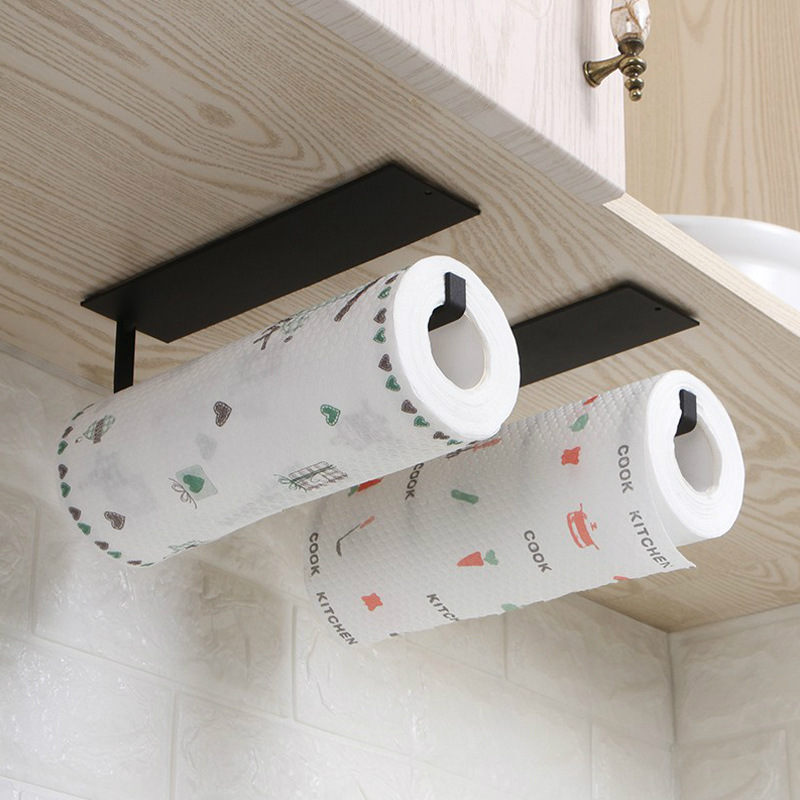 Punch-free Kitchen Paper Storage Hanging Shelf Roll Paper Rack Rack Rack Cabinet Adhesive Type Carbon Steel L-type Tissue Rack