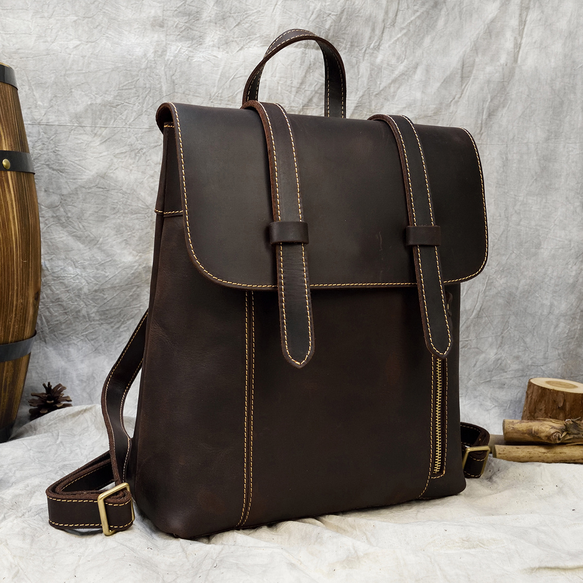 Women's Retro Leather Backpack Multi-functional Crossbody Bag for iPad Crazy Horse Leather Backpack Cross-border Hot Schoolbag