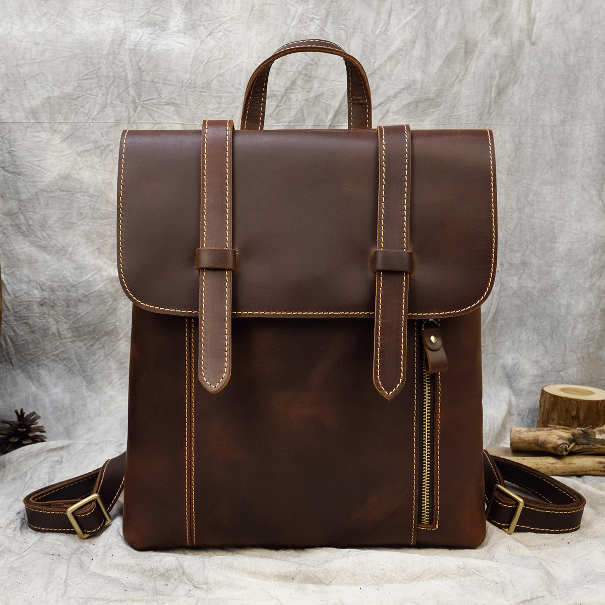 Women's Retro Leather Backpack Multi-functional Crossbody Bag for iPad Crazy Horse Leather Backpack Cross-border Hot Schoolbag