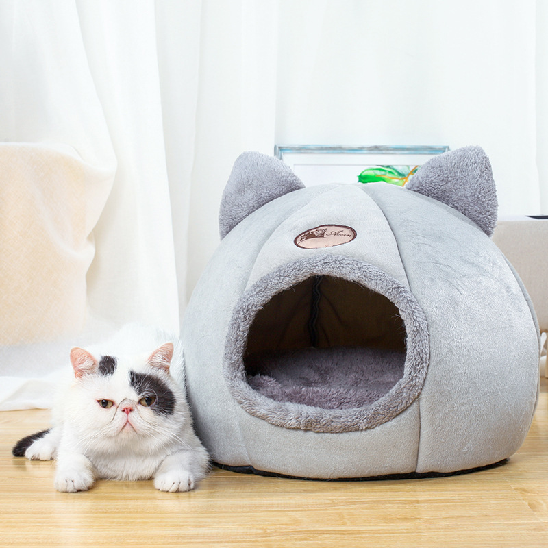 暖かい冬の猫の巣 半密閉型フリース裏地付き 深い眠りのペットの巣 Amazon ベストセラー 小さな猫|undefined