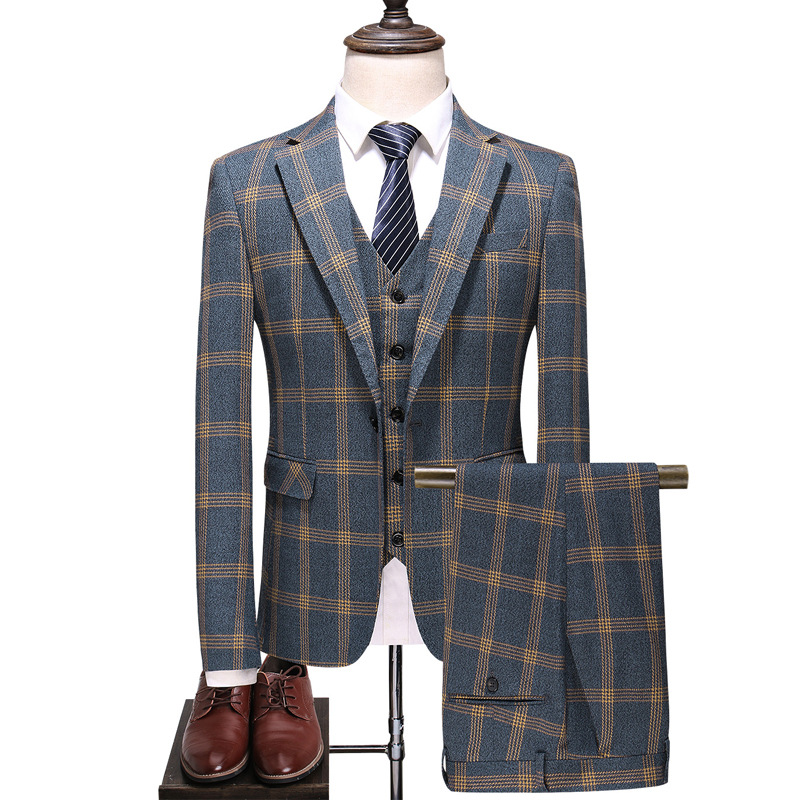 Cross-border foreign trade Amazon S-5XL large size plaid suit three-piece men's business casual suit