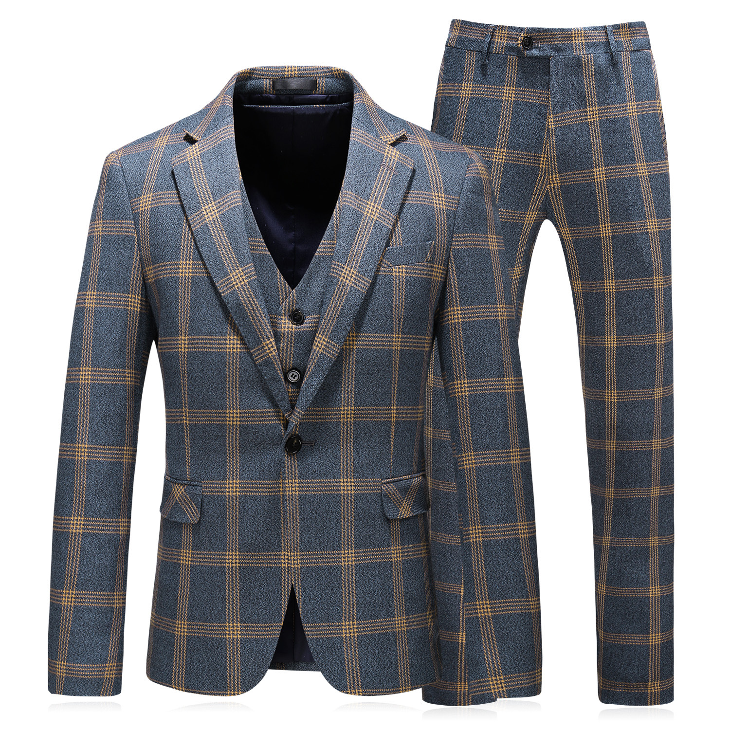 Cross-border foreign trade Amazon S-5XL large size plaid suit three-piece men's business casual suit