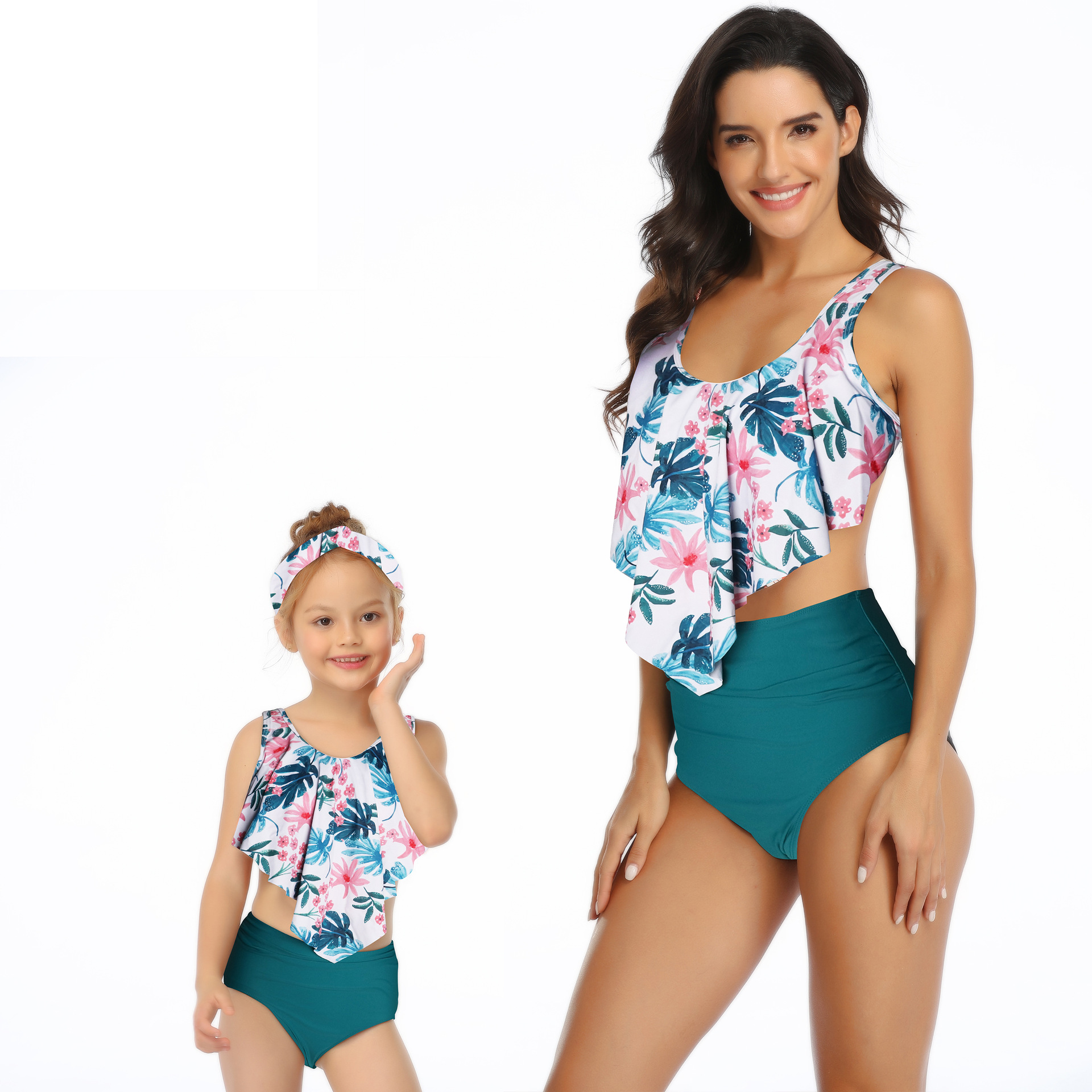 New European and American Split Swimsuit Women's Printed High Waist Bikini Ruffled Parent-Child Swimsuit Spot Bikini