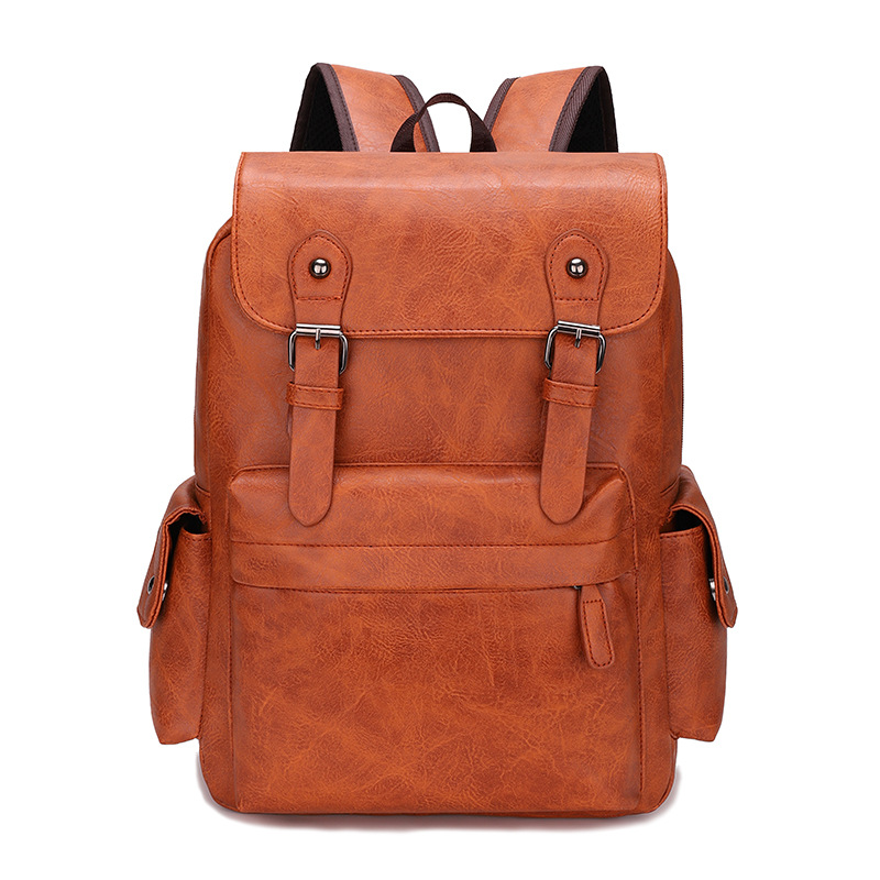New Fashion Retro Men's PU Dual Shoulder Bag Business Casual Outdoor Laptop Dual Shoulder Bag Student School Bag Wholesale