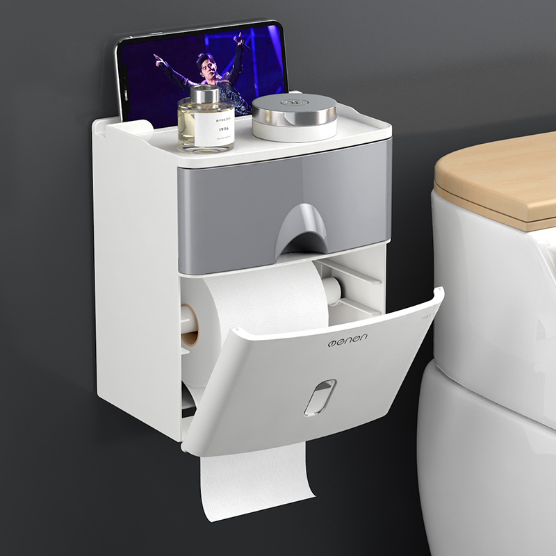 Toilet Tissue Box Toilet Paper Storage Rack Toilet Paper Box Punch-free Waterproof Roll Paper Tube Creative Paper Box Enlarge