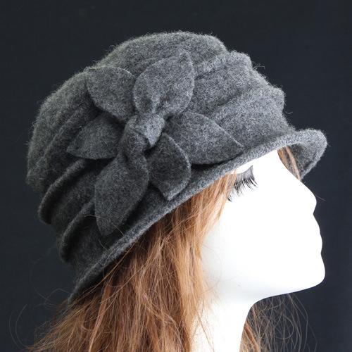 Hexagonal Flower Pot Hat Top Hat Winter Women's Hat Elegant Middle-aged and Elderly Hat Cross-border Hot Wool Mother Hat
