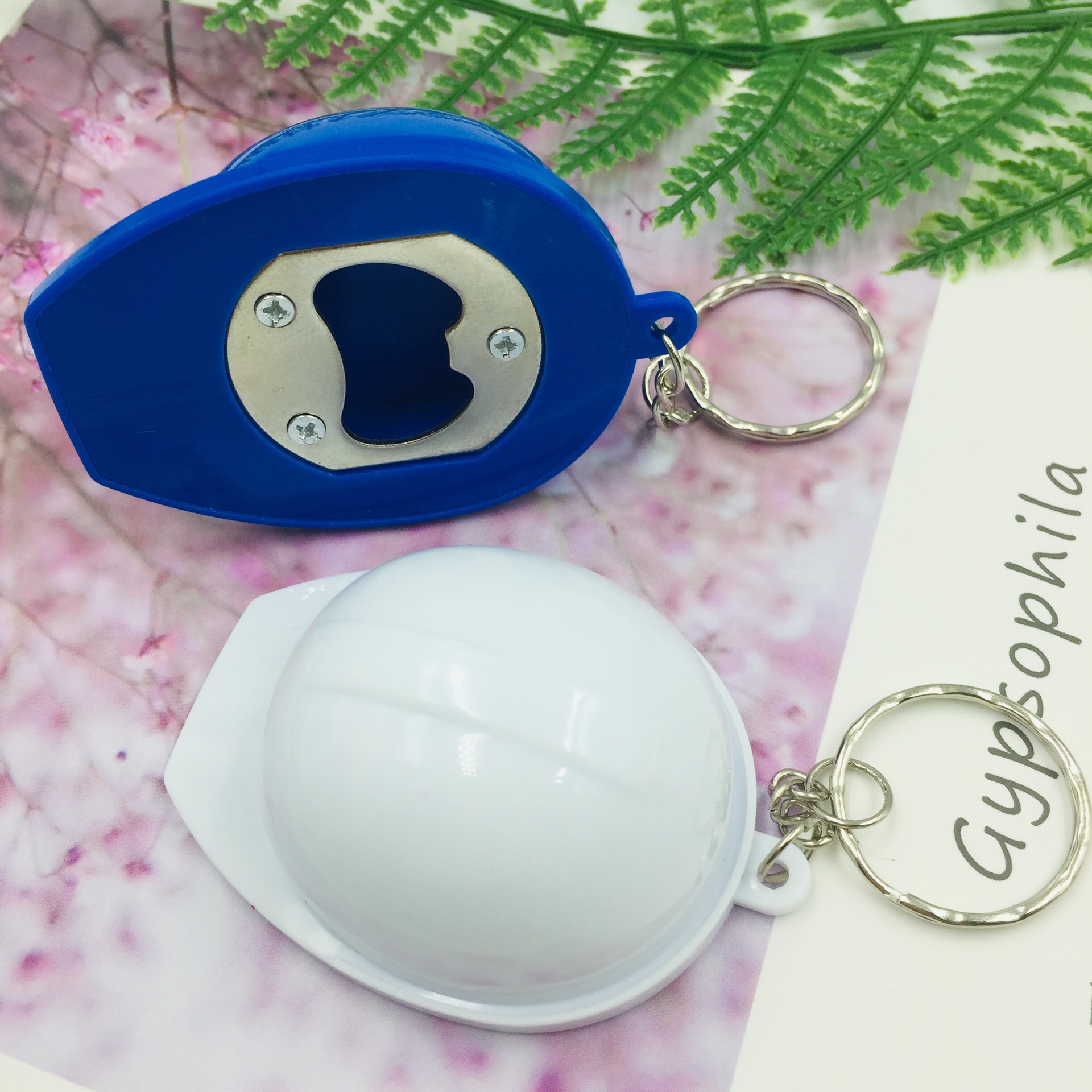 Cross-border Mini Helmet Safety Hat Keychain Bottle Opener Beer Knock Bag Pendant Small Gift Printable logo