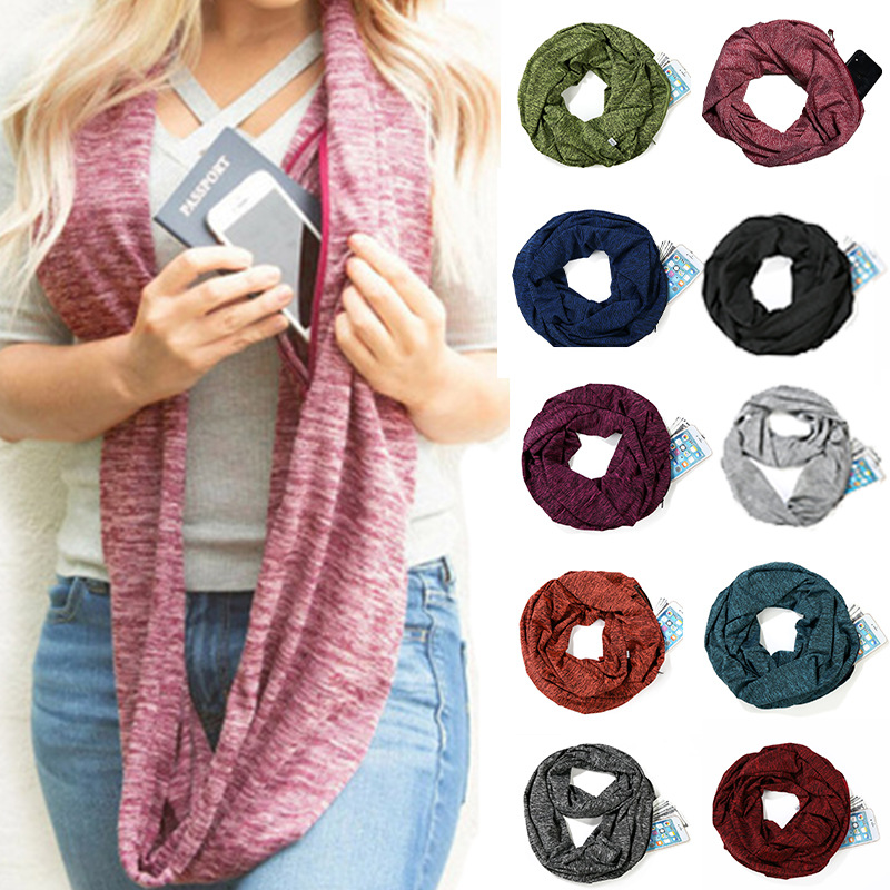 European and American ebay AliExpress hot pocket scarf color unlimited scarf storage zipper pocket scarf 8 colors