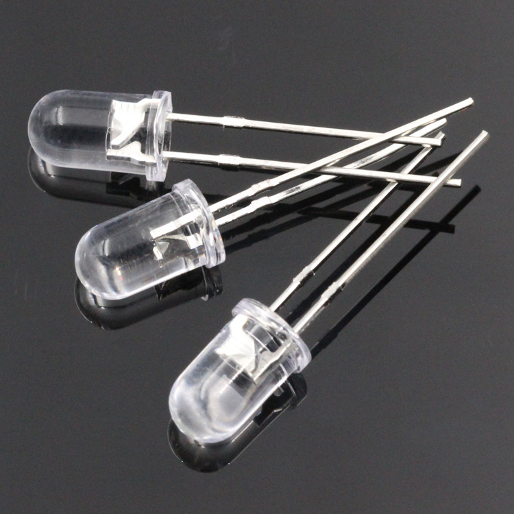 led light emitting diode f5/5mm in-line round head short leg with edge transparent white light in-line LED small lamp beads