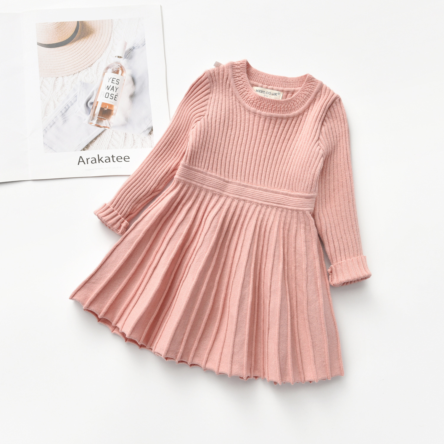 New girls' sweater wholesale Angola fiber children's knitted large swing skirt wool pleated base skirt