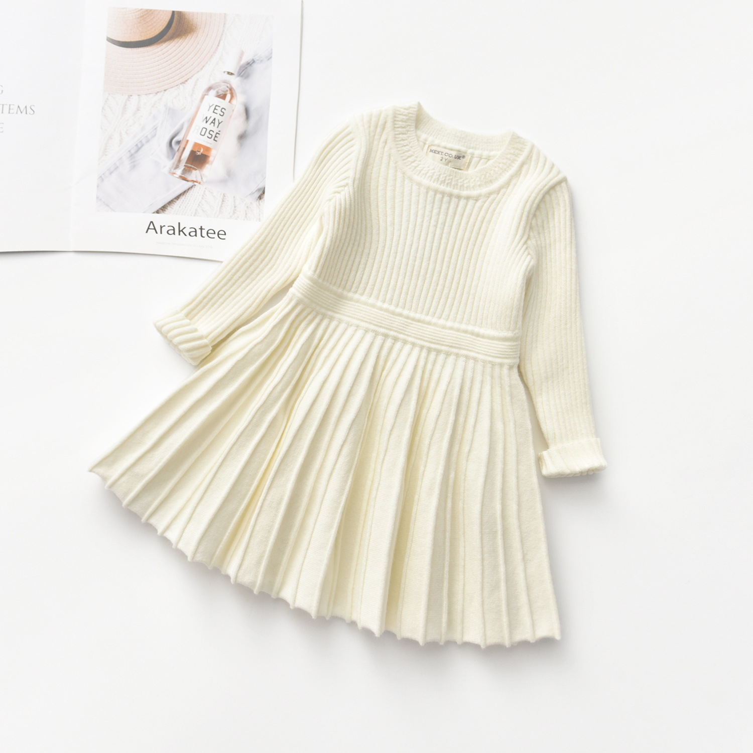 New girls' sweater wholesale Angola fiber children's knitted large swing skirt wool pleated base skirt