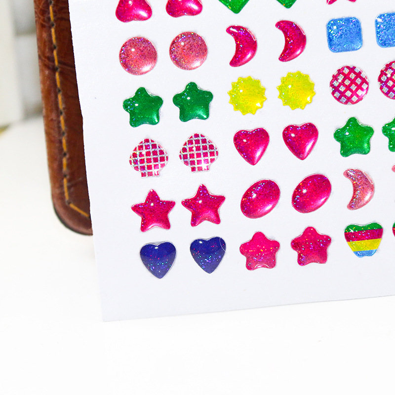 Children's Reward Sticker Crystal Drop Glue Stereo Sticker Nail Sticker Ear Sticker Kindergarten Educational Colorful Shining Sticker