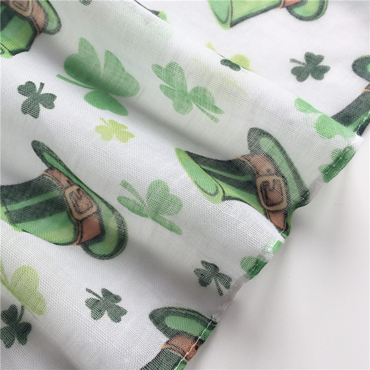 Ireland St. Patrick's Day Scarf Bali Yarn Green Plant Printed Scarf Scarf Factory Outlet Spot