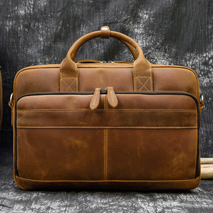 Explosions retro men's briefcase leather business commuter bag Crazy Horse leather computer handbag a generation of hair