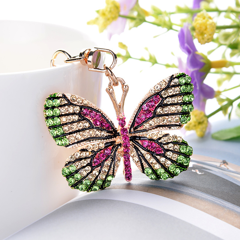 Cross-border new key chain creative butterfly full diamond alloy key chain pendant fashion bag hanging accessories wholesale