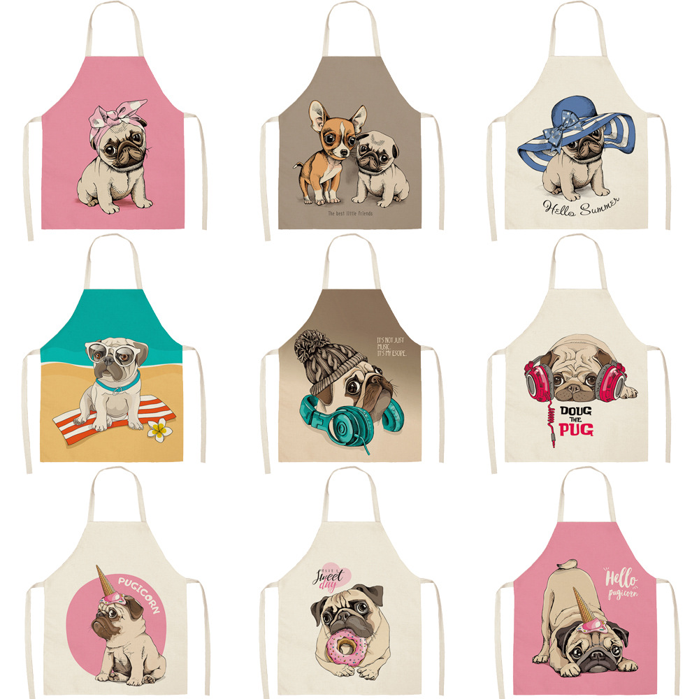 European and American cartoon apron cute cartoon dog printed neck apron home cooking cotton and linen apron to map
