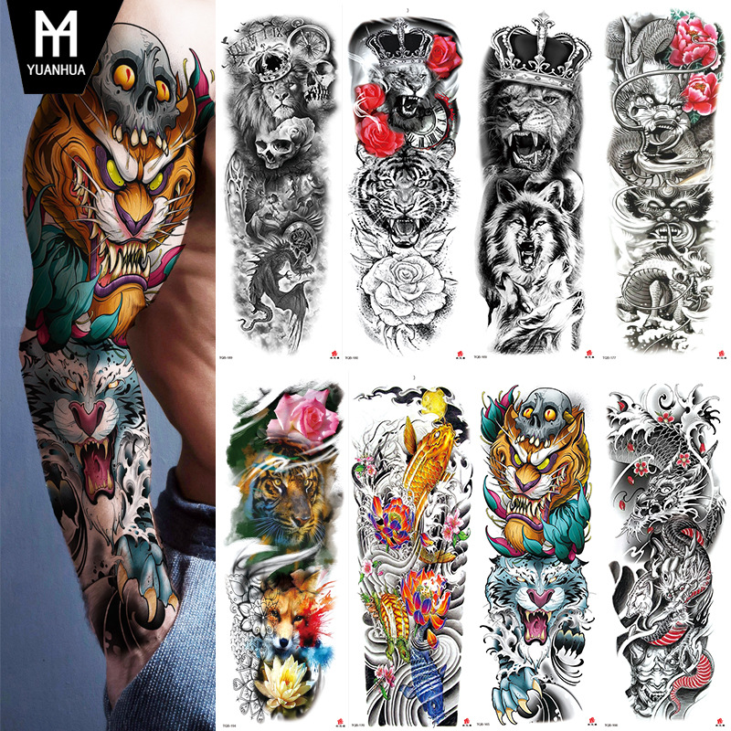 Full arm tattoo stickers manufacturers in stock wholesale Jesus virgin crown lion waterproof tattoo stickers cross-border supply