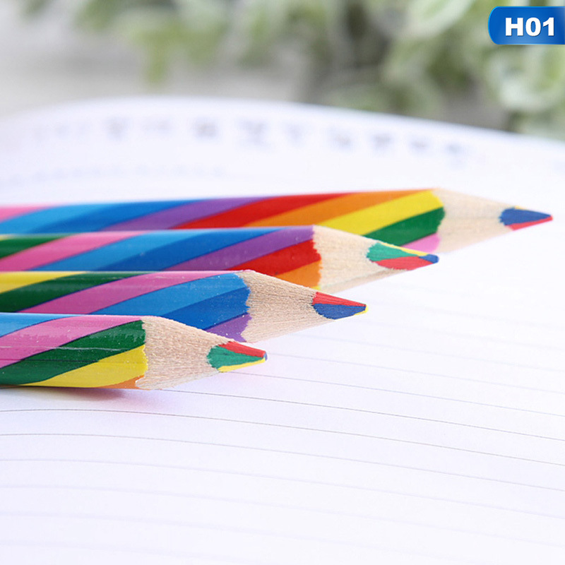 Korean Creative Cute Rainbow Pencil Children's Stationery Wooden Painting Gift with Lead Four Color Pencil Student Bulk