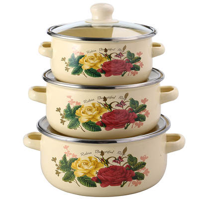 Spot enamel pot glass lid soup pot set high temperature firing enamel pot soup 671DG gift set