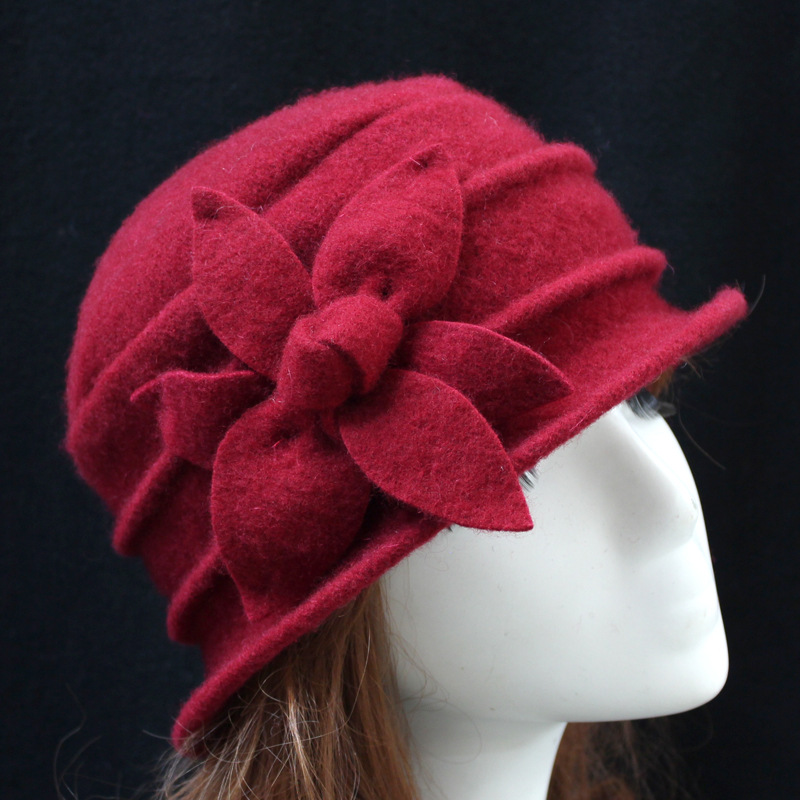 Hexagonal Flower Pot Hat Top Hat Winter Women's Hat Elegant Middle-aged and Elderly Hat Cross-border Hot Wool Mother Hat