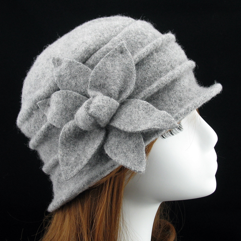 Hexagonal Flower Pot Hat Top Hat Winter Women's Hat Elegant Middle-aged and Elderly Hat Cross-border Hot Wool Mother Hat