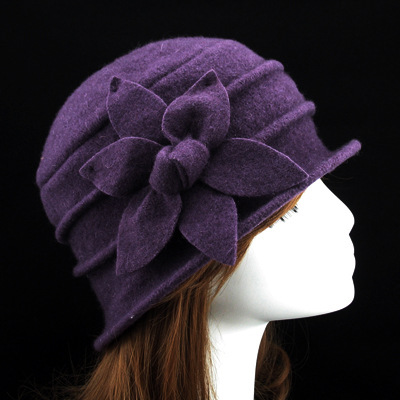 Hexagonal Flower Pot Hat Top Hat Winter Women's Hat Elegant Middle-aged and Elderly Hat Cross-border Hot Wool Mother Hat