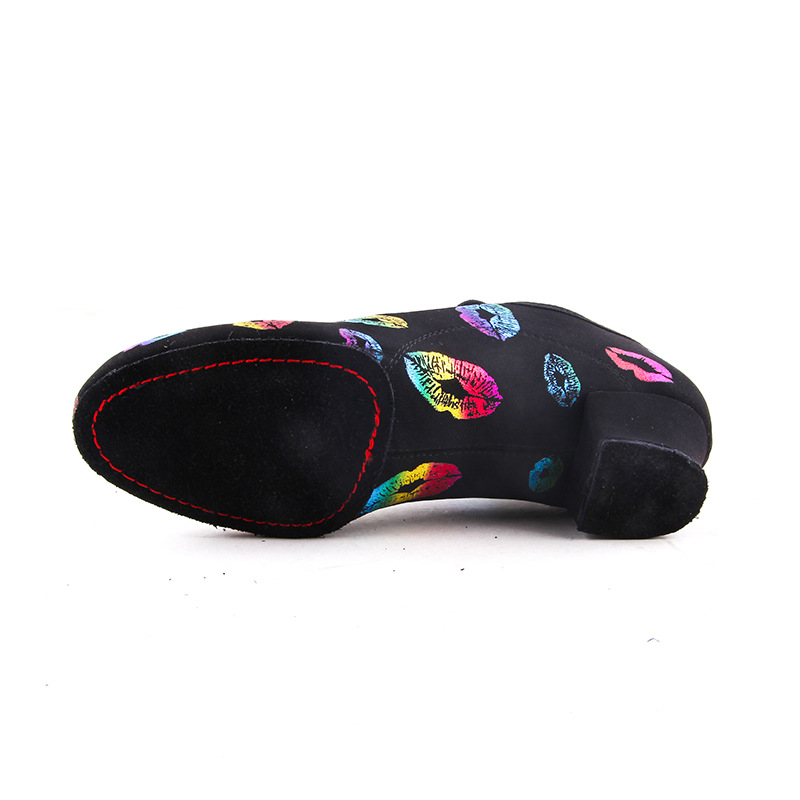 New Autumn Color Oxford Cloth Dance Shoes Colorful Lip Print Women's High Heel Latin Dance Shoes Belly Dance Practice Shoes