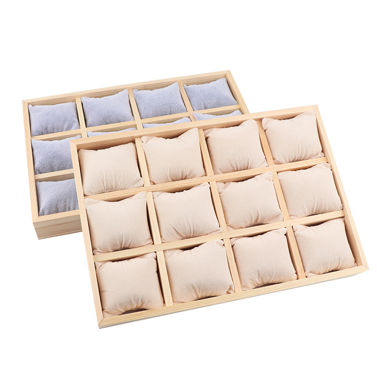 Original Wooden Frame Flannel Watch Display Plate Bracelet Bracelet Display Tray 12 Box Jewelry Plate Wooden Storage Tray