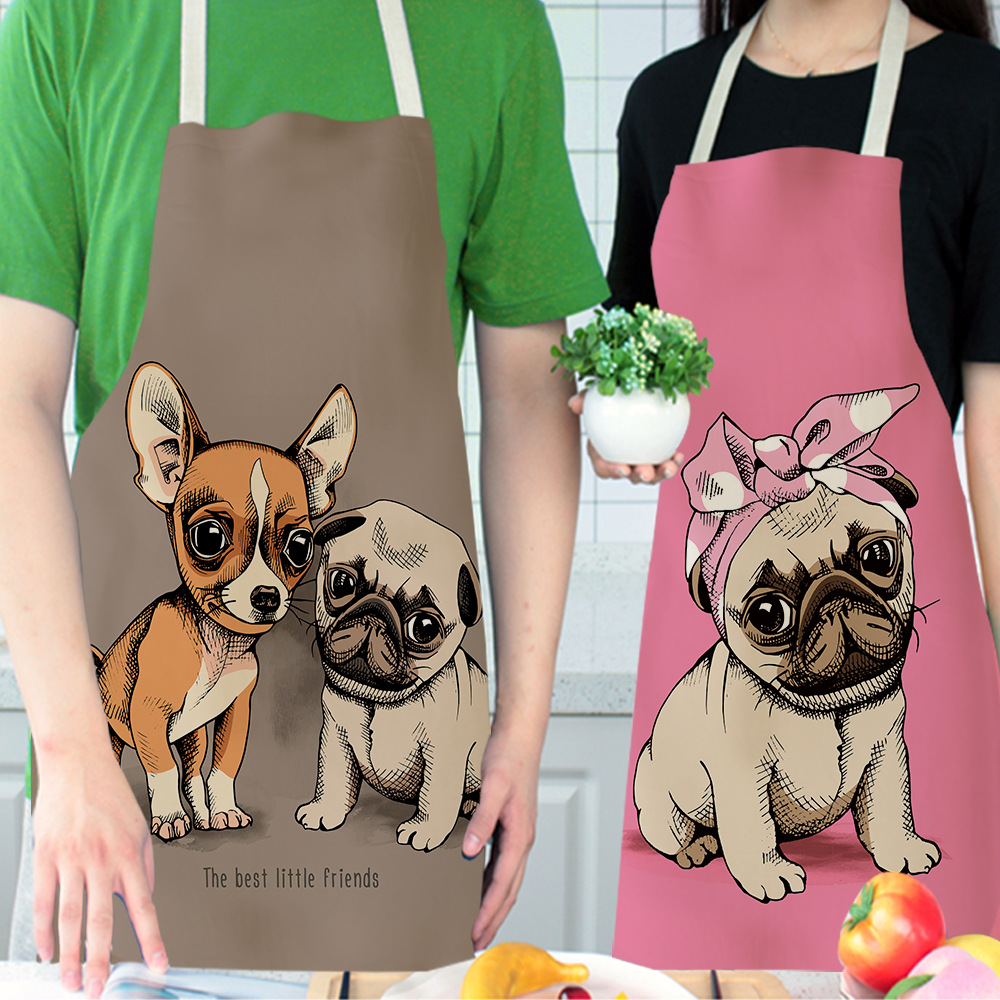 European and American cartoon apron cute cartoon dog printed neck apron home cooking cotton and linen apron to map
