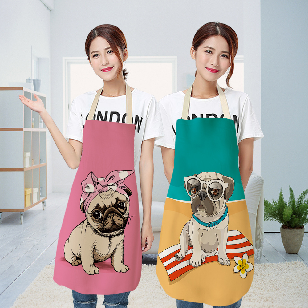 European and American cartoon apron cute cartoon dog printed neck apron home cooking cotton and linen apron to map