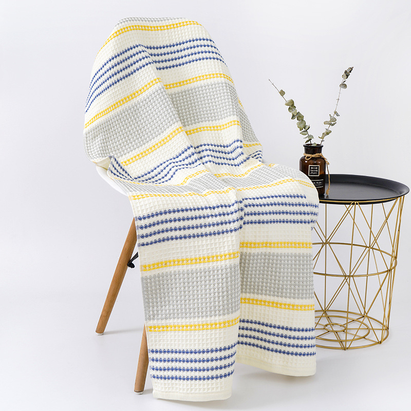 Pure cotton bath towel supermarket household beach towel soft absorbent color stripe honeycomb large bath towel source factory wholesale