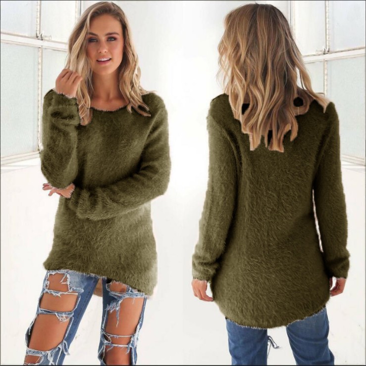 eBay AliExpress Autumn/Winter WISH Fashion Solid Color Long Sleeve Women's Sweater Top