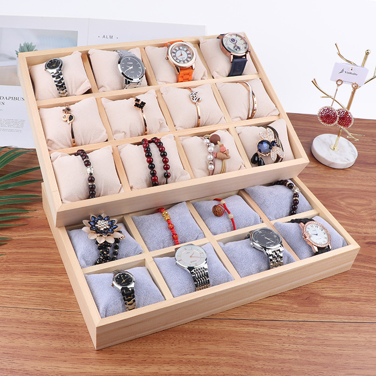 Original Wooden Frame Flannel Watch Display Plate Bracelet Bracelet Display Tray 12 Box Jewelry Plate Wooden Storage Tray