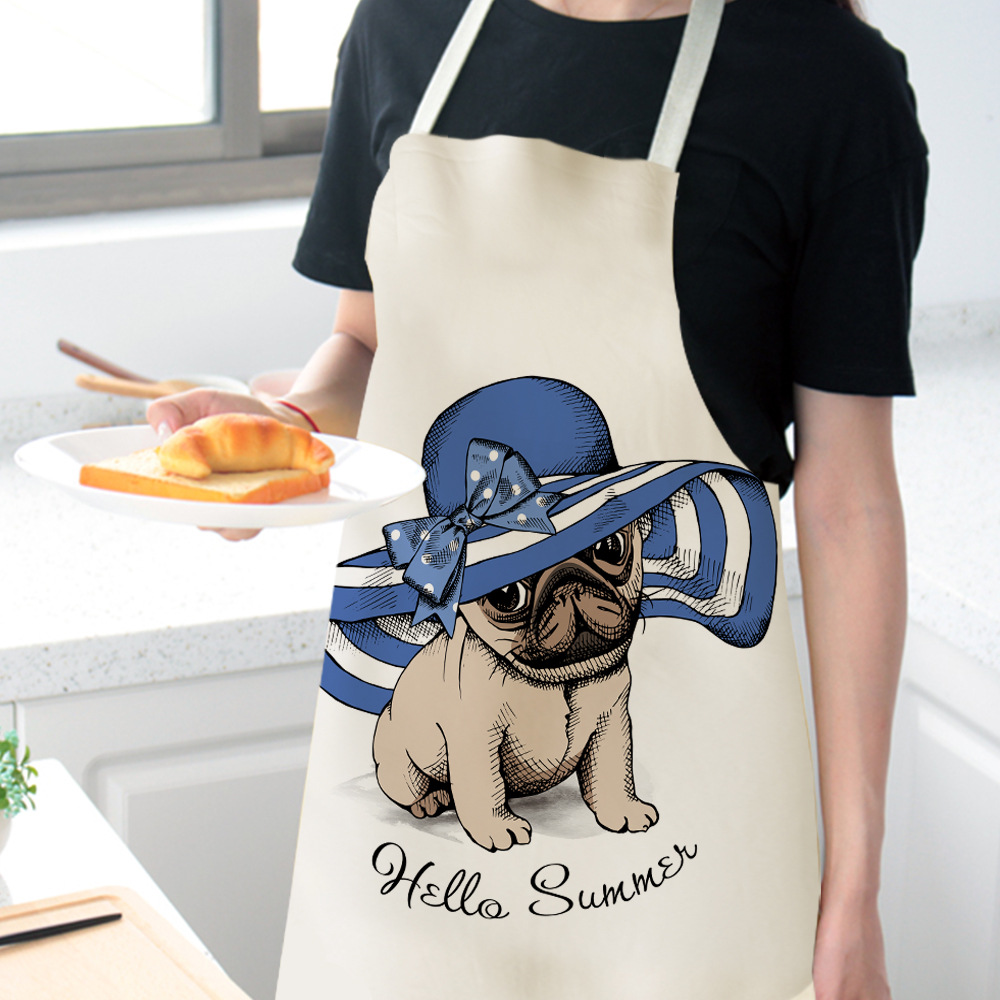 European and American cartoon apron cute cartoon dog printed neck apron home cooking cotton and linen apron to map