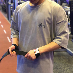 Muscular Men's Sports Short-sleeved Men's Pure Cotton Half-sleeved Fitness T-shirt Loose Running Clothes Breathable Training Leisure