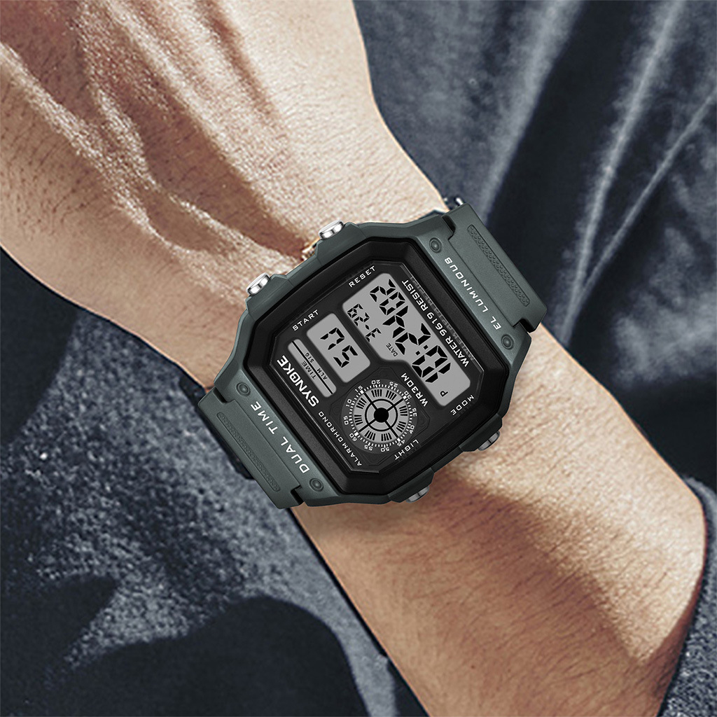 SYNOKE electronic watch luminous waterproof Sports men's lightweight square classic student watch Southeast Asian market