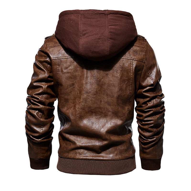 2019 European and American Autumn and Winter Amazon AliExpress WISH Men's Leather Jacket Men's Pu Leather Hooded Leather Jacket T14