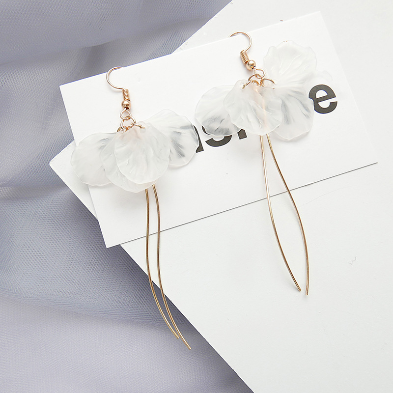 Korean Simple Eternal Petal Earrings Women's Fashion Tassel Flower Earrings Small Water Drop Earrings Fairy Style All-match Earrings