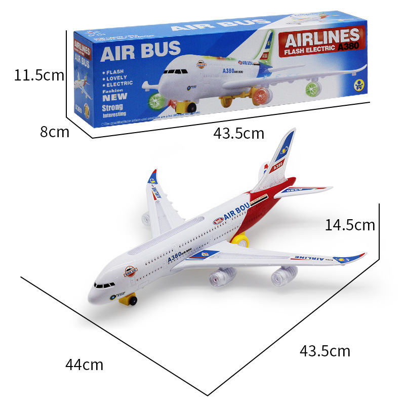A380 aircraft large 43CM long electric model aircraft with sound luminous children's toys wholesale cross-border
