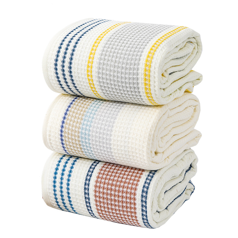 Pure cotton bath towel supermarket household beach towel soft absorbent color stripe honeycomb large bath towel source factory wholesale