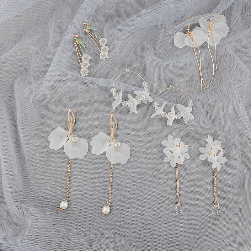 Korean Simple Eternal Petal Earrings Women's Fashion Tassel Flower Earrings Small Water Drop Earrings Fairy Style All-match Earrings