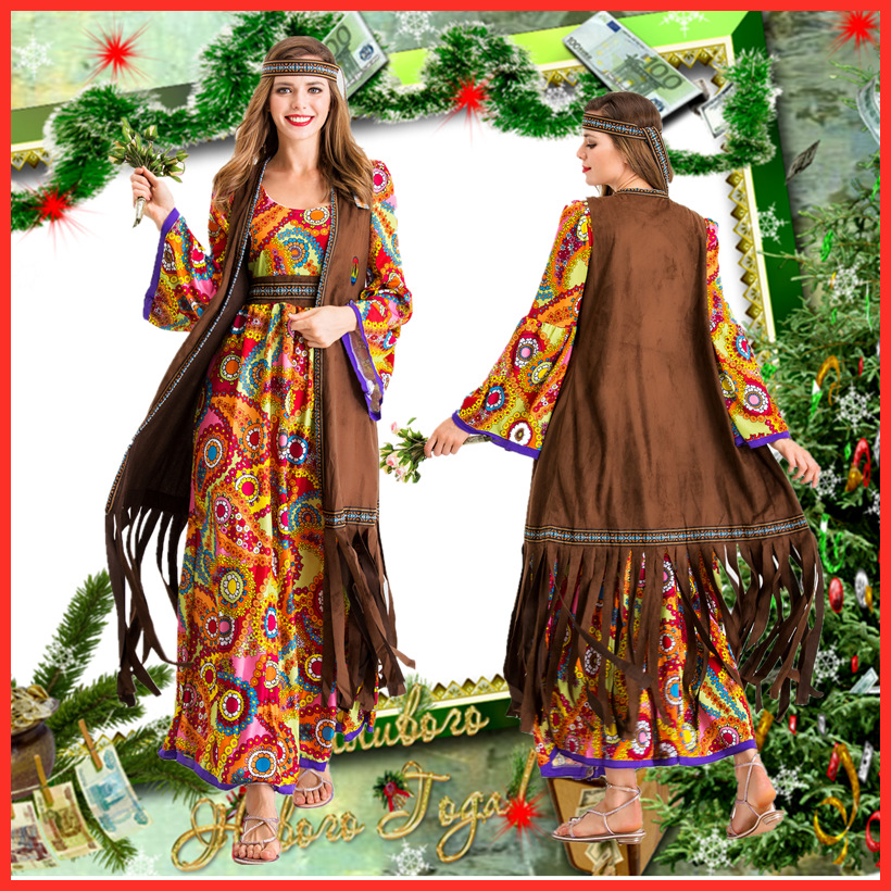 Halloween Cosplay Retro 70 s Disco Hippie Aboriginal Savage Show Costume Wholesale