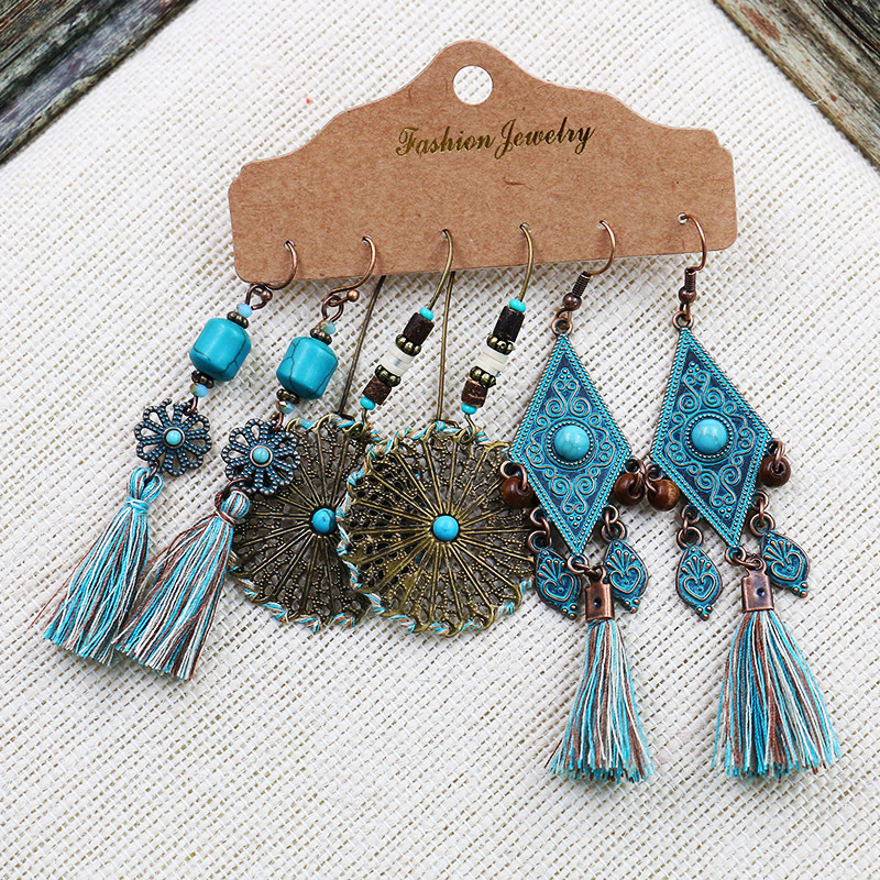 Hot Bohemian Tassel Earrings suit Combination Cross-border European and American Fashion Retro Ethnic Ear Jewelry