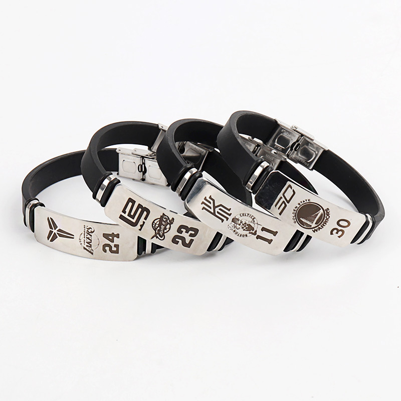 Basketball bracelet bright black titanium steel metal nba bracelet James Kobe Harden Curry sports bracelet for fans