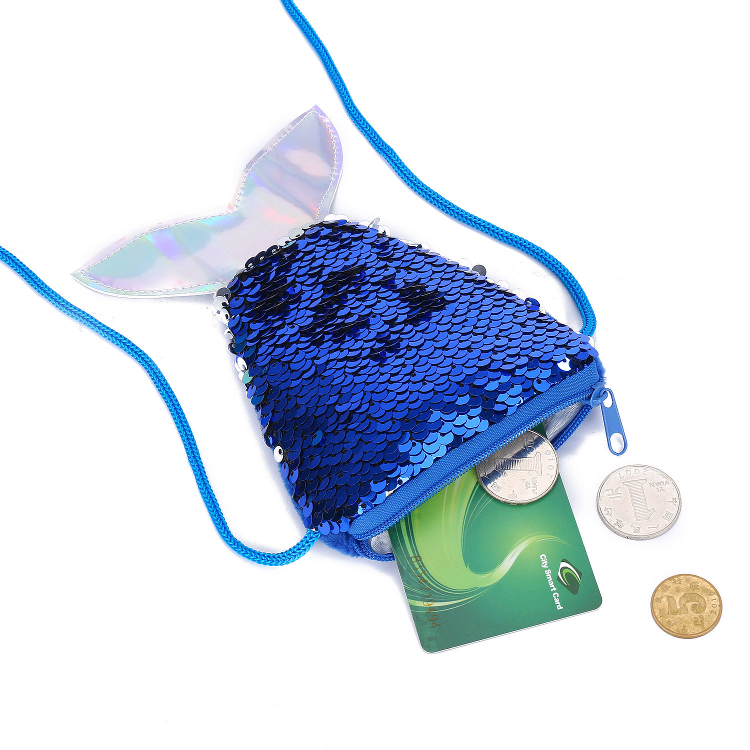 Children's wallet fish tail sequins lanyard coin purse girl mermaid diagonal coin bag small wallet wholesale