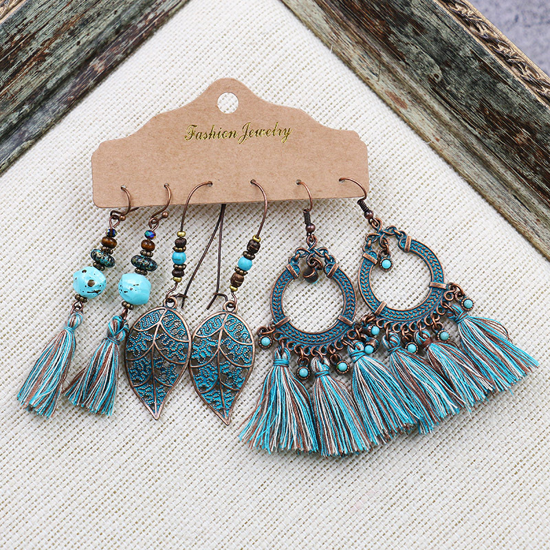 Hot Bohemian Tassel Earrings suit Combination Cross-border European and American Fashion Retro Ethnic Ear Jewelry